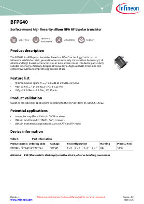 BFP640 datasheet cover page