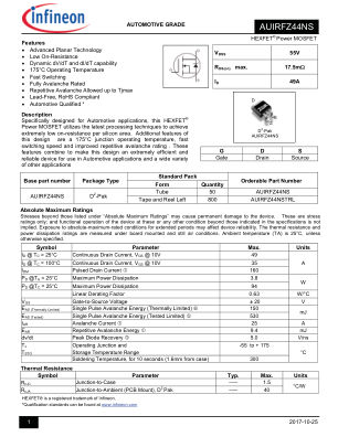 AUIRFZ44NS datasheet cover page