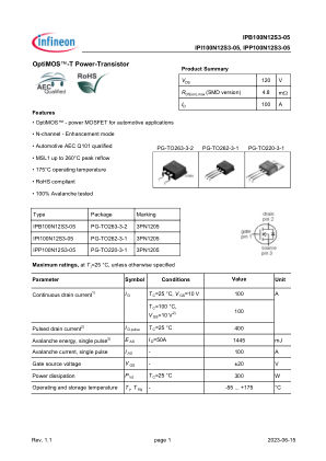 IPP100N12S3-05 datasheet cover page