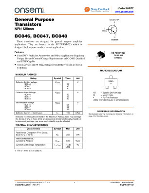BC846AWT1 datasheet cover page