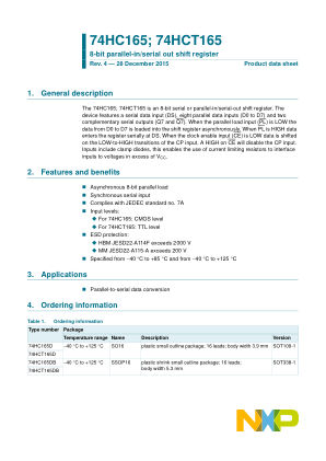 74HC165D datasheet cover page