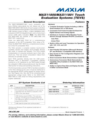 MAX11800TEVS-MAX11801TEVS 数据手册首页