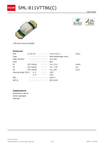 SML-811VTT86 datasheet cover page