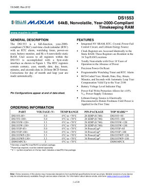DS1553-DS1553P datasheet cover page