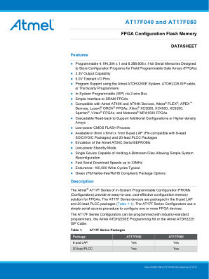 AT17F040-30JU 数据手册首页