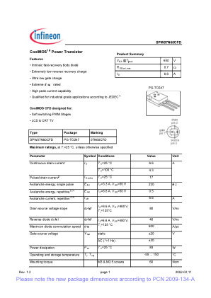 SPW07N60CFD 数据手册首页