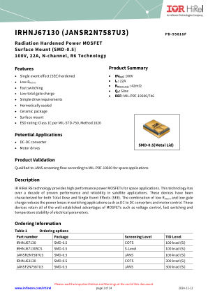 IRHNJ67130 datasheet cover page