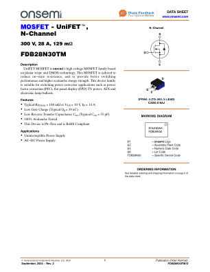 FDB28N30TM 数据手册首页