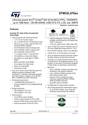 STM32L476JE 数据手册首页