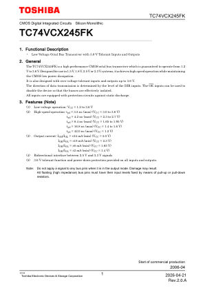 TC74VCX245FK datasheet cover page