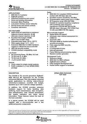 CC2520 datasheet cover page