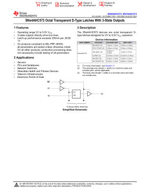 SN74AHC573 datasheet cover page