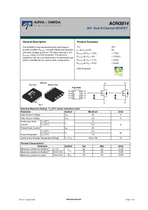 AON3814 数据手册首页