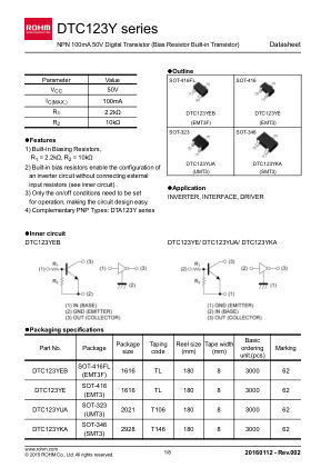 DTC123YETL datasheet cover page