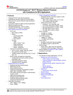 CC3130 datasheet cover page