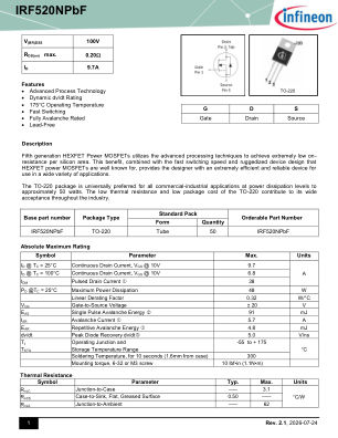 IRF520N datasheet cover page