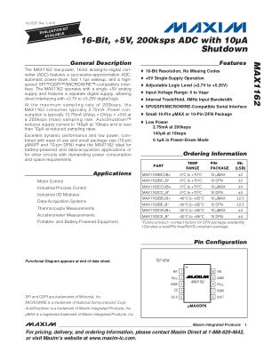 MAX1162 数据手册首页