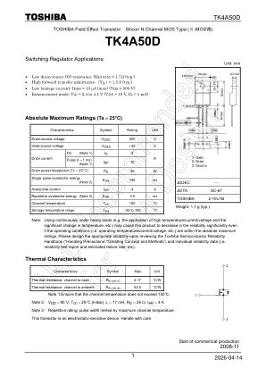 TK4A50D datasheet cover page