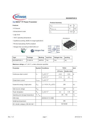 BSO080P03S-H datasheet cover page