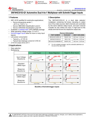 SN74HCS153-Q1 数据手册首页