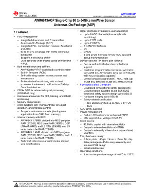 AWR6843AOP 数据手册首页