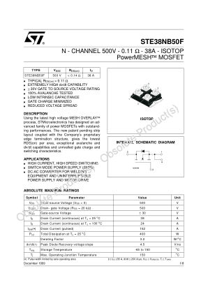 STE38NB50F 数据手册首页