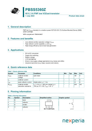 PBSS5360ZX 数据手册首页