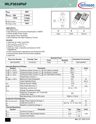 IRLP3034 datasheet cover page