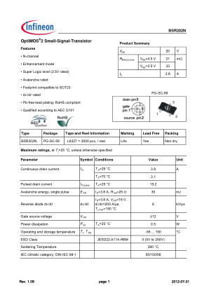 BSR202N 数据手册首页