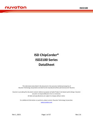 ISD2100 datasheet cover page