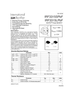 IRF3315S 数据手册首页