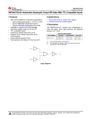 SN74ACT32-Q1 数据手册首页