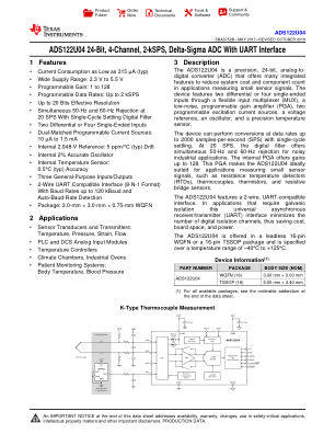 ADS122U04 datasheet cover page