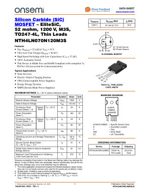 NTH4LN070N120M3S datasheet cover page