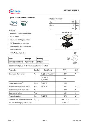 IAUT300N10S5N015 数据手册首页