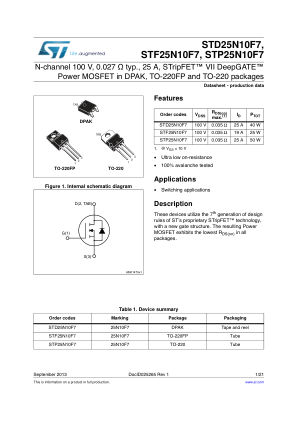 STD25N10F7 datasheet cover page