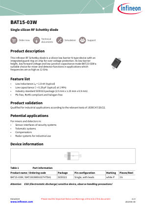 BAT15-03W datasheet cover page