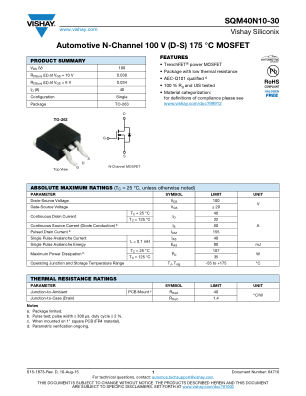 SQM40N10-30 datasheet cover page