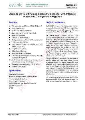 AW9539TSR-Q1 datasheet cover page