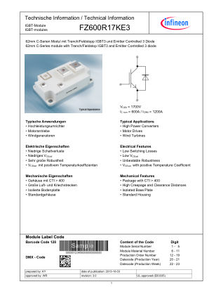 FZ600R17KE3 datasheet cover page