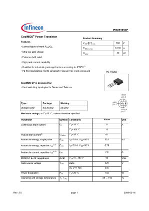 IPI60R165CP 数据手册首页