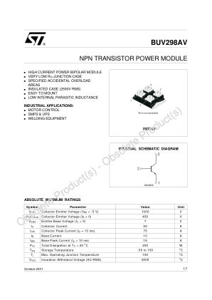 BUV298AV datasheet cover page