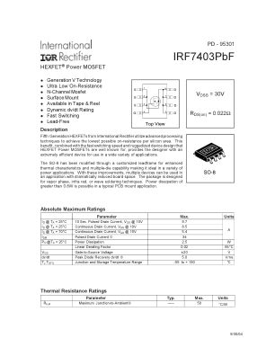 IRF7403 数据手册首页