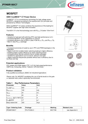 IPD60R180C7 datasheet cover page