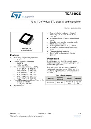 TDA7492E 数据手册首页