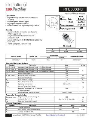 IRFB3006 datasheet cover page