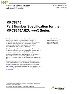 MPC8245ARZUPNS datasheet cover page