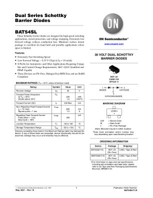 BAT54SLT1 datasheet cover page