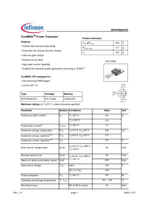 SPP07N60CFD 数据手册首页