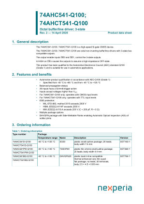 74AHC541PW-Q100118 datasheet cover page